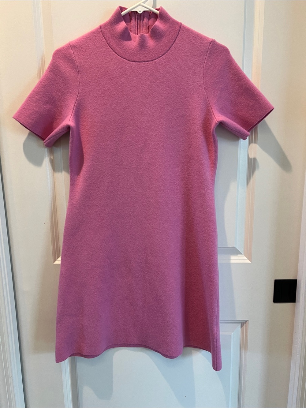Anthropologie Soft Pink Short-Sleeve Mock Neck Mini Dress. Size Small.